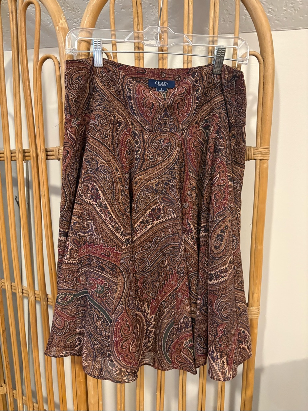 Chaps Brown Paisley Skater Skirt with Earth Tones